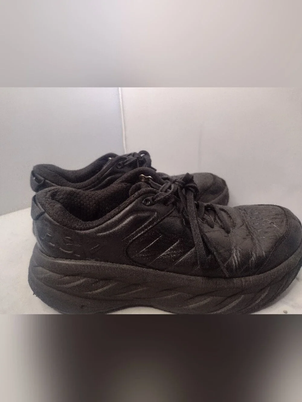 Hoka One One Bondi SR Women's Size US 7 Triple Black Leather Sneaker Shoes A21